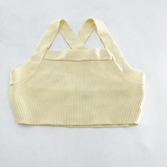 House of Harlow 1960 Tops - House of Harlow 1960 Ribbed Crop Top Women's M Yellow Cross Back Square Neck